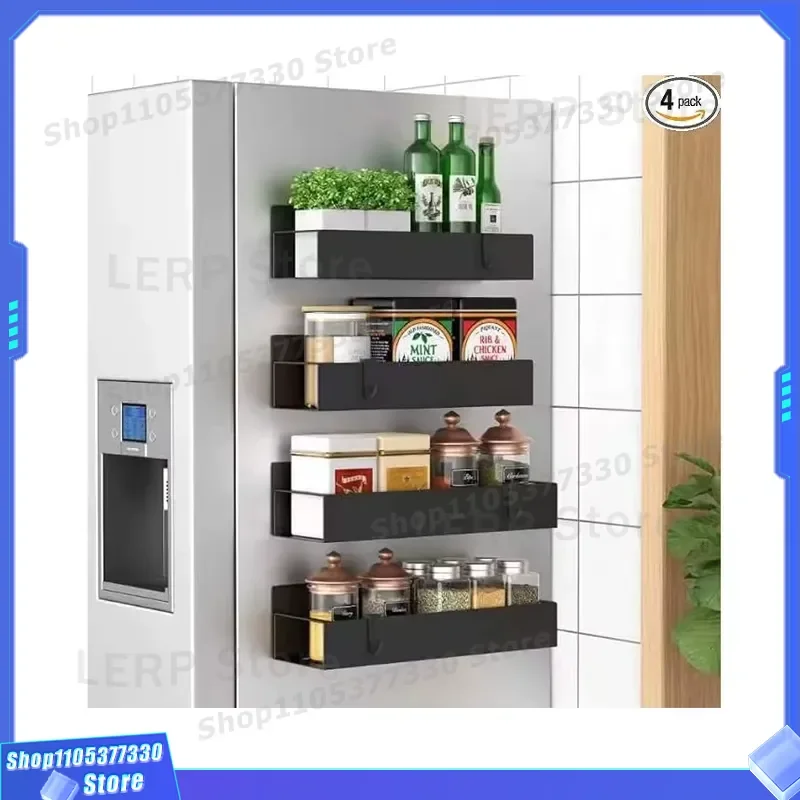 Black Magnetic Fridge Organizer Rack for Refrigerator and Oven Storage Holder Kitchen Spice Shelf Unit Home Organization