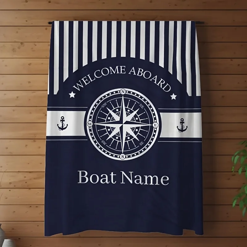 1pc Personalized Ship And Yacht Plaid Blanket - Ideal Holiday Gift! Suitable for Coastal Home Decor, Bed, Sofa, Or Boat Use - Fl