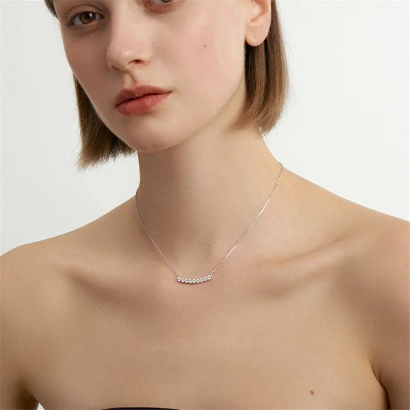 

Korean Style Row Of Zircon Pendant Necklace For Women S925 Pure Silver Simple Temperament Student Gift Jewelry