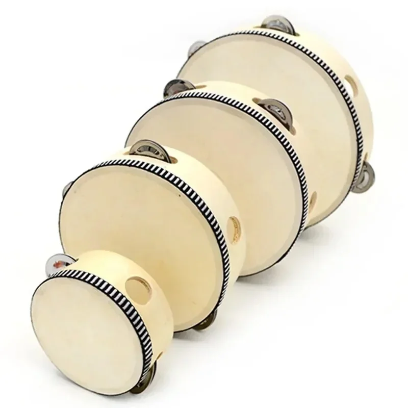 Dance Concert Tambourine, 4/6 Inch Wooden Rhythm Instrument Tabor With Metallic Bell Sound
