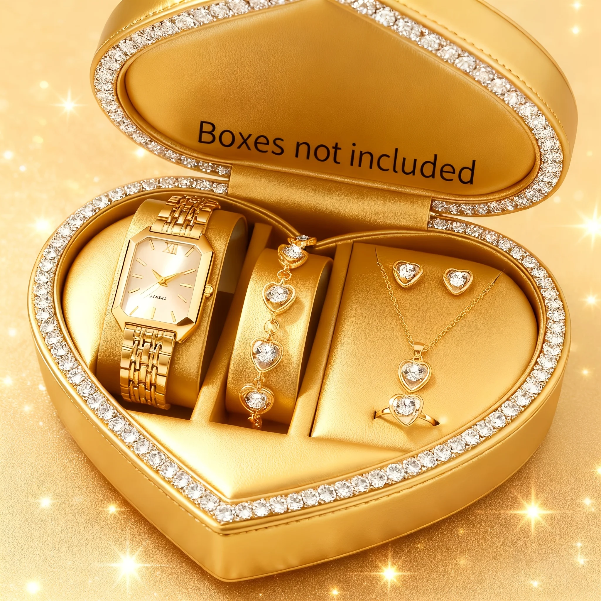6pcs/set Elegant Rectangle Women Watches Heart Pendant Jewelry Set Ladies Quartz Wristwatch Reloj MujerWithout Box