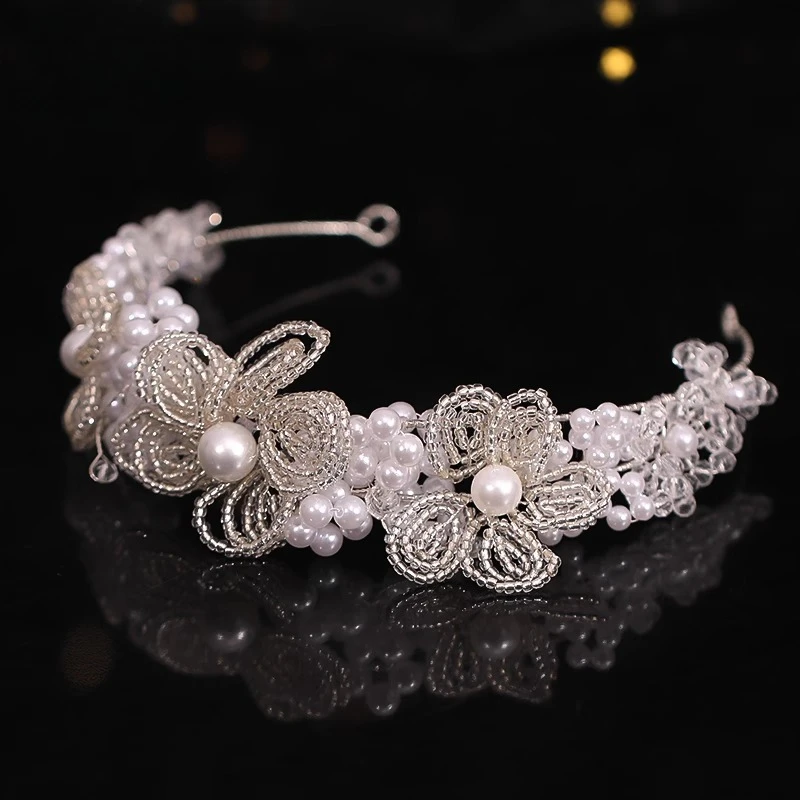 

Pearl Flower Headband Retro Hair Accessories Bridal Headdress 2025 New Wedding Wedding Dress Style Crown