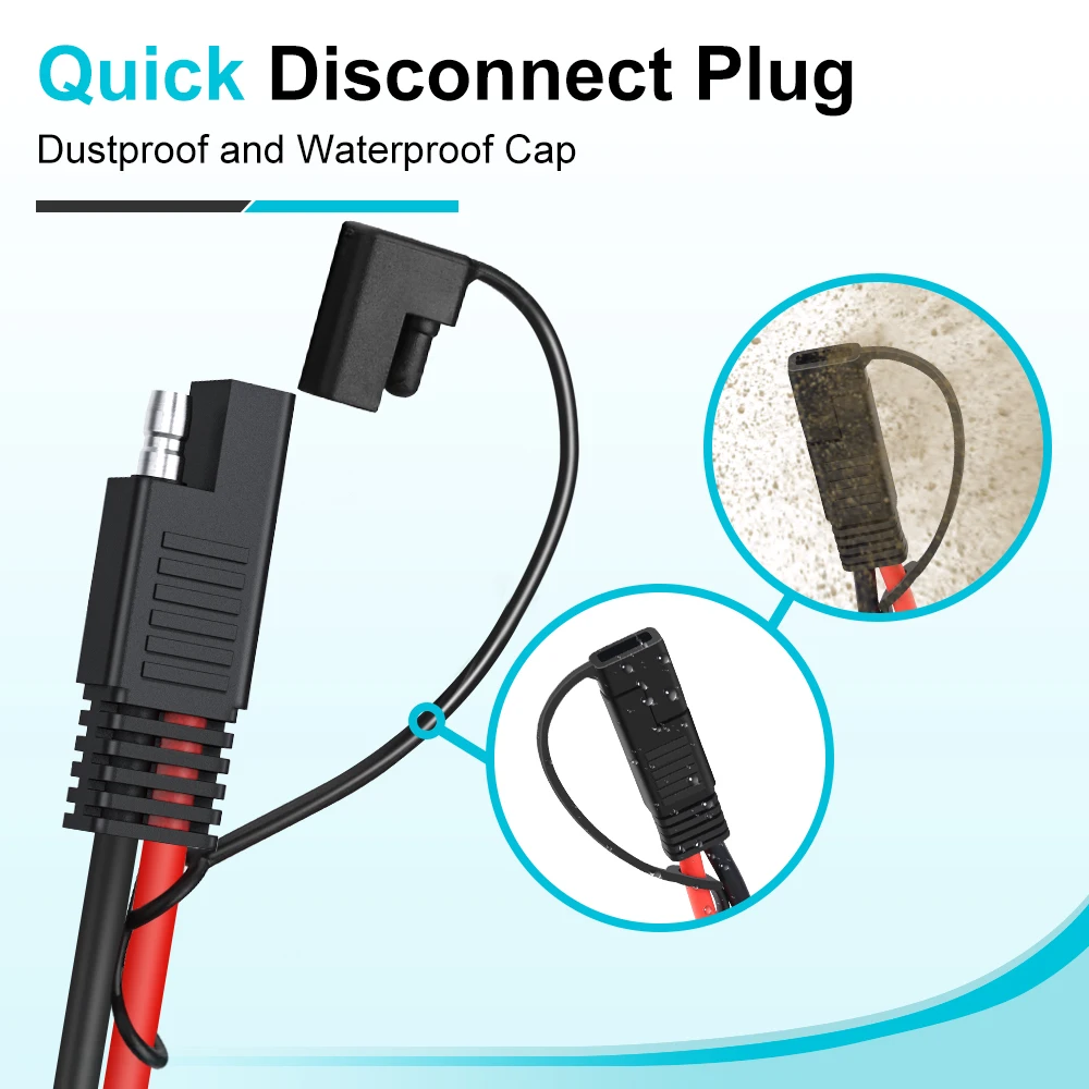 Gadpow 16AWG SAE 2-Pin Quick Disconnect to O-ring Terminal Harness Connector with 15A Fuse for Car Battery Charger Cable
