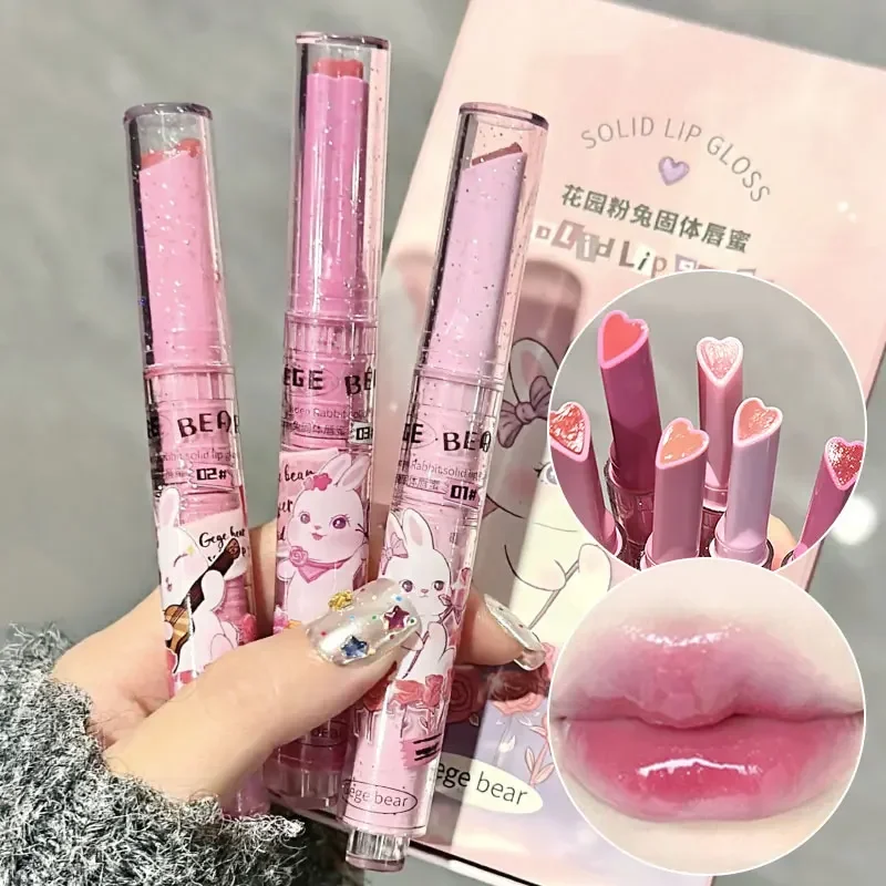 Herzform Lippen glasur Glitter klar fest Lip gloss rosa Spiegel Lippenstift Stift wässriges Gelee feuchtigkeit spendend koreanische Lippen tönung Make-up