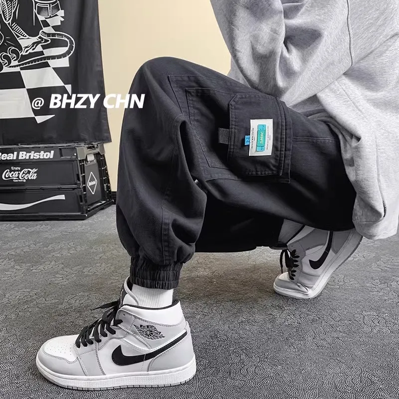 

Молодежные рабочие брюки для мужчин, весенне-осенние, больших размеров, 2024, новые, для старшеклассников, с манжетами, американский модный бренд, повседневные.