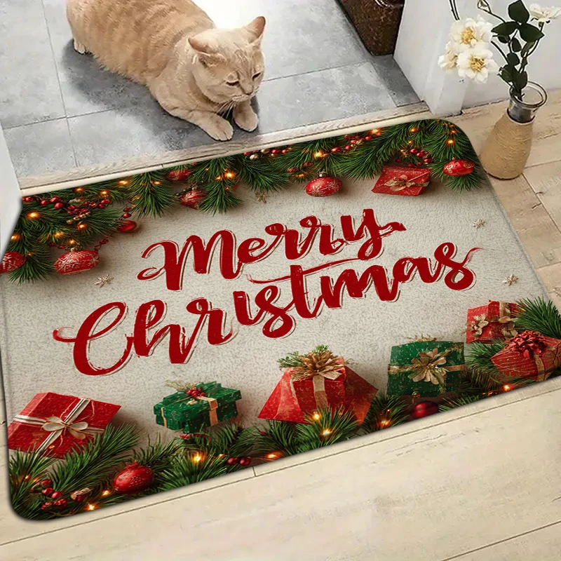 

С Рождеством Золотая снежинка Добро пожаловать Коврик для гостиной Передняя дверь Входная дверь Коврик для ног Спальня Ванна Коврик Рождественские украшения