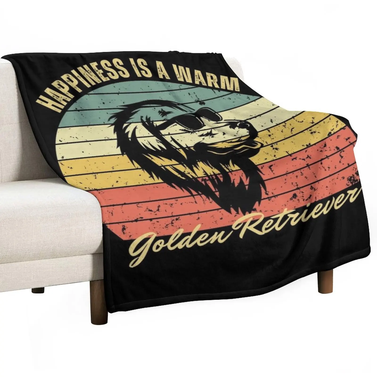 

New Happiness Is A Warm Golden Retriever - A Golden Retriever Dog Wearing Sunglasses Throw Blanket Picnic Blanket Shaggy Blanket