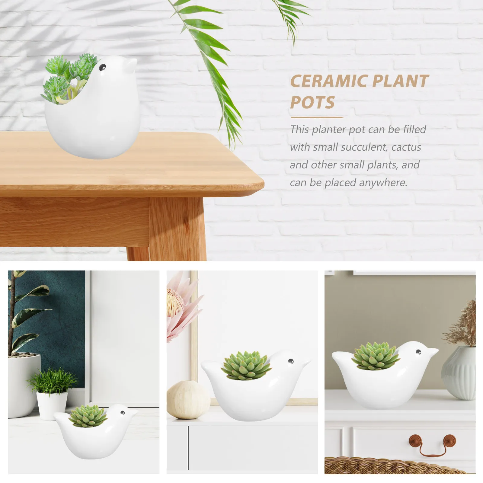 

3Pcs Ceramic Succulent Pots Cute Bird Shape Small Plant Planters Indoor Desktop Flowerpots for Succulents Cactus Bonsai Garden