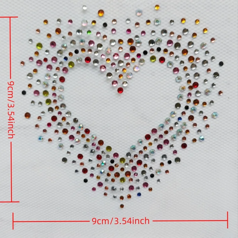 

8PC/Lot Multicolor Heart Hot Fix Rhinestone Motif Strass Iron-On Applique Patches for Shirts Bags