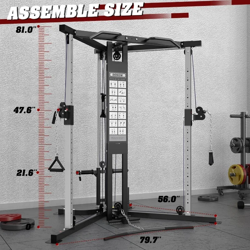 Cable Crossover Machine, Cable Fly Machine Home Gym System Workout Station with Dual Pulley System Pull-Up Bar Cable Bar a