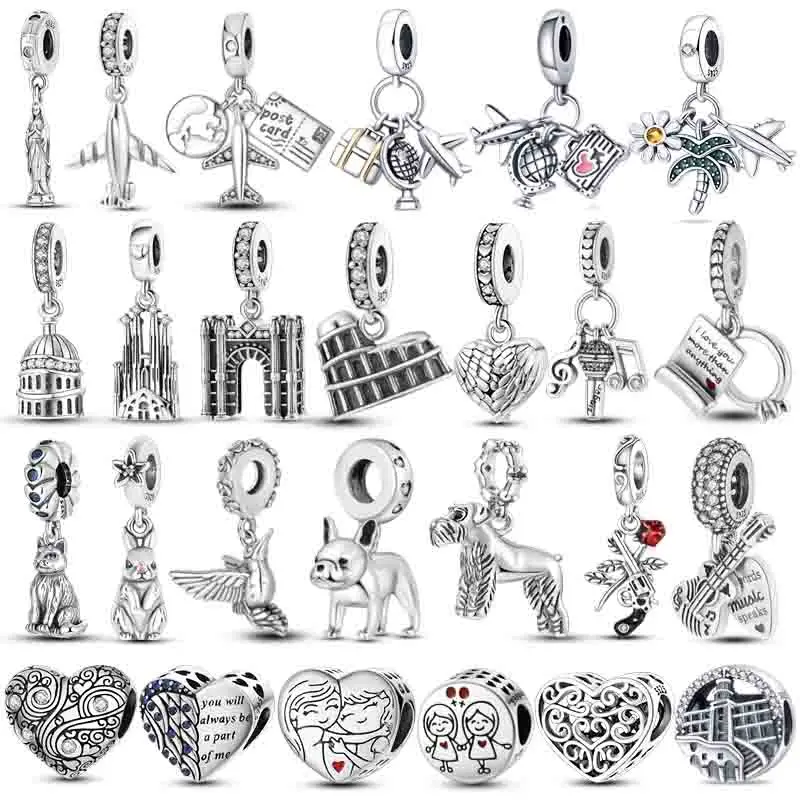 

100% 925 Sterling Silver Love Travel Dream Tower Plane Pendants Coffee Cup For Pandora Original Bracelets DIYJewelry Making