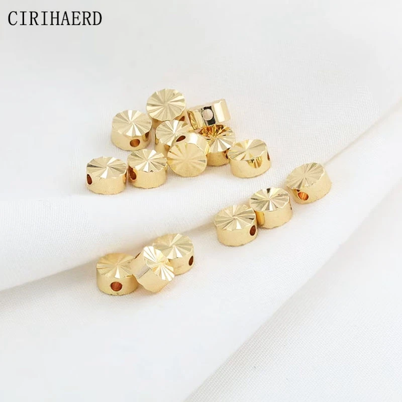 

Jewelry Beaded Necklace Round Spacer Bead 14K Gold Plated Brass Metal Separating Flat Beads For Bracelet Jewelry Making Supplies