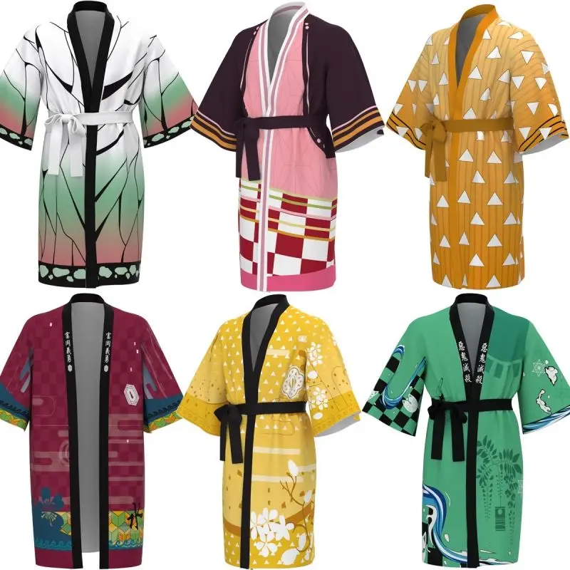 

Demon Slayer Cosplay Cloak Pajama Tomioka Giyuu Cardigan Long Sleeve Bathrobe Kimono Kochou Kanae Costume Haori Halloween Outfit