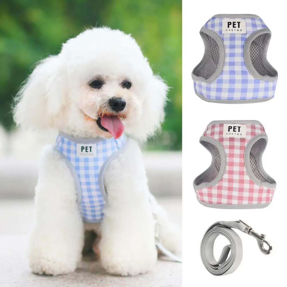 Breathable Outdoor Harness Adjustable Pet Supplies 1 Set Dog Plaid Design Cat Dog Vest Pet Supplies