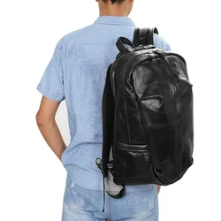 Moda masculino mochila de viagem de pele de cordeiro mochila impermeável