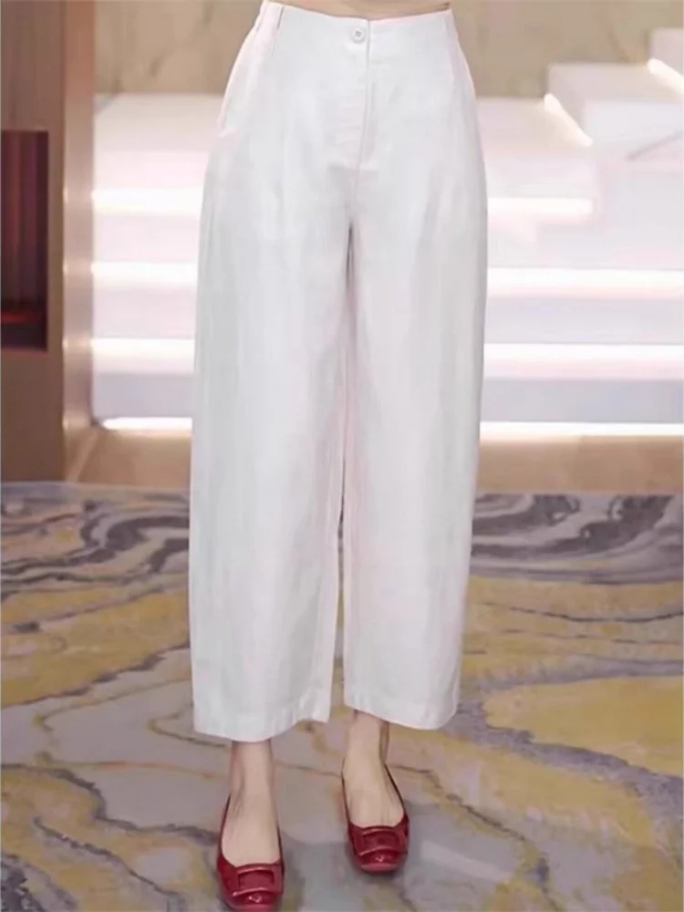 Lightweight High Waist Straight Leg Trousers for Women in Linen Lyocell Casual Pants Spring Summer Slimming Effect