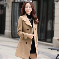 Autumn Winter Women Wool Jacket Medium Length Woolen Coats Slim Elegant Female Korean Outerwear 3XL