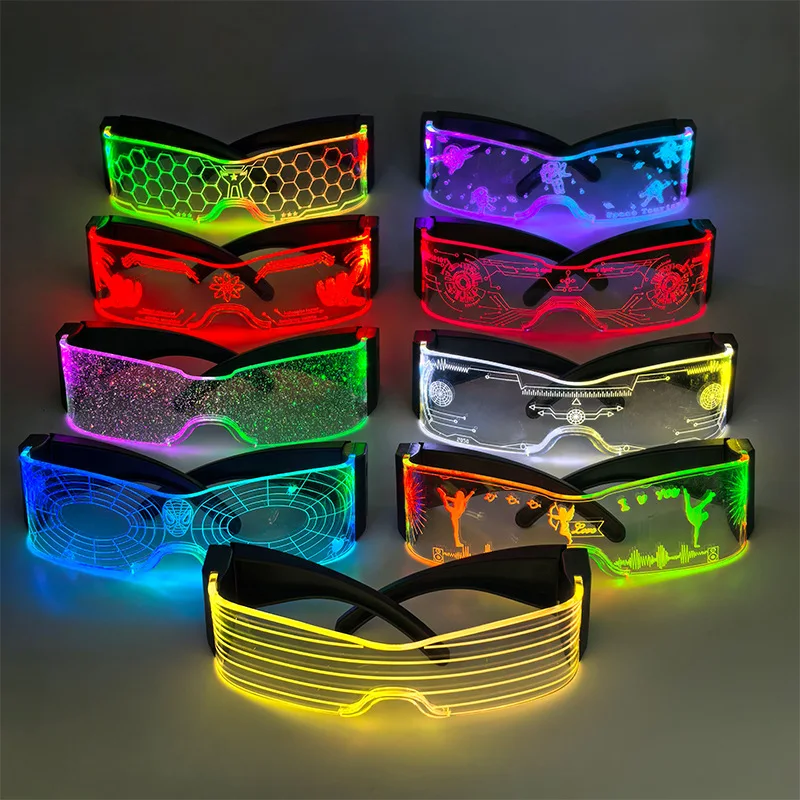 LED Luminous Sunglasses Vintage Punk Goggles Men Women Fashion Bar KTV Party Christmas Colorful Light Up Glasses Shades UV400 ﻿