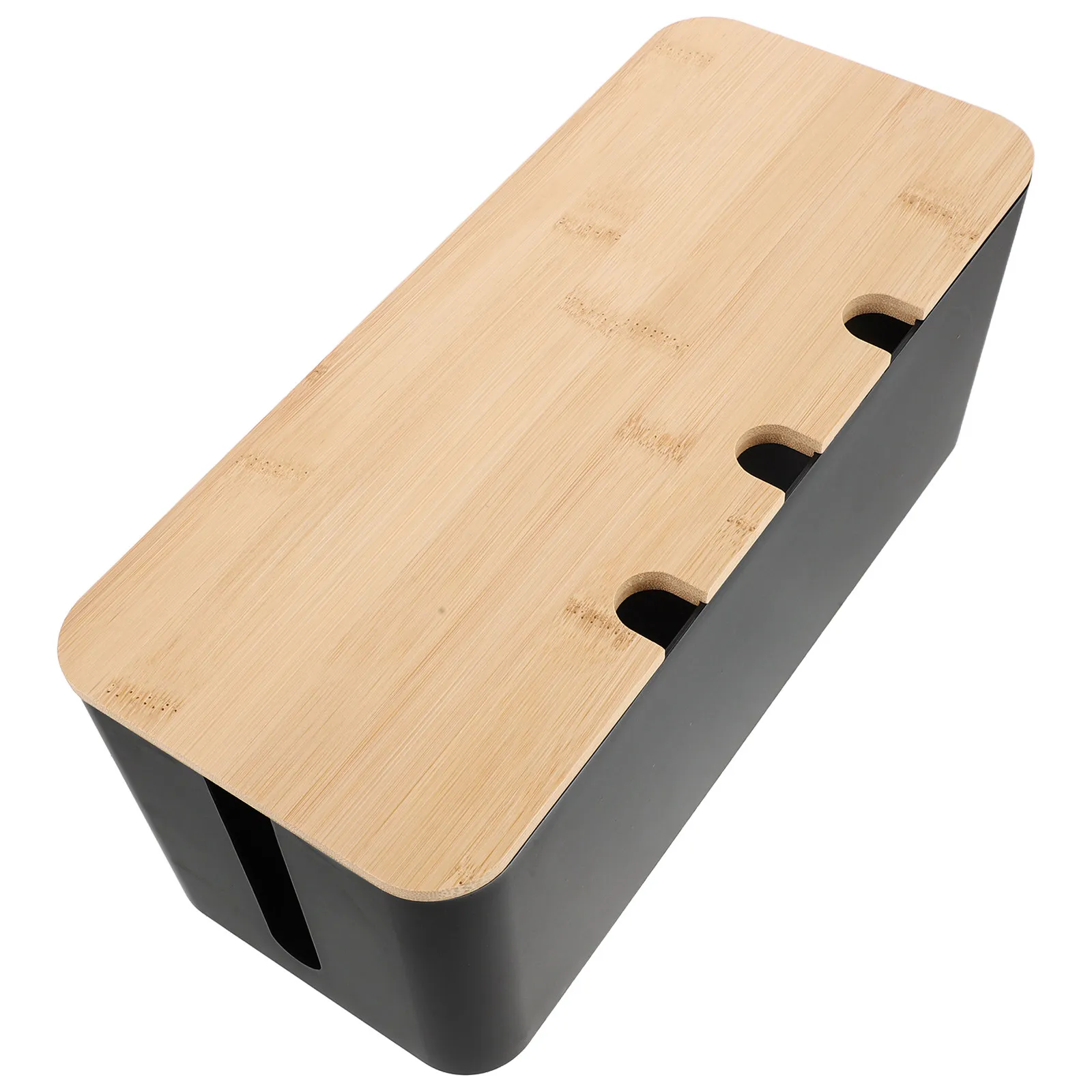 Cord Organizer Box Bamboo Wood Lid Babyproof Cable Management Box for Desk Strip Cover Storage Floor Cable Hide