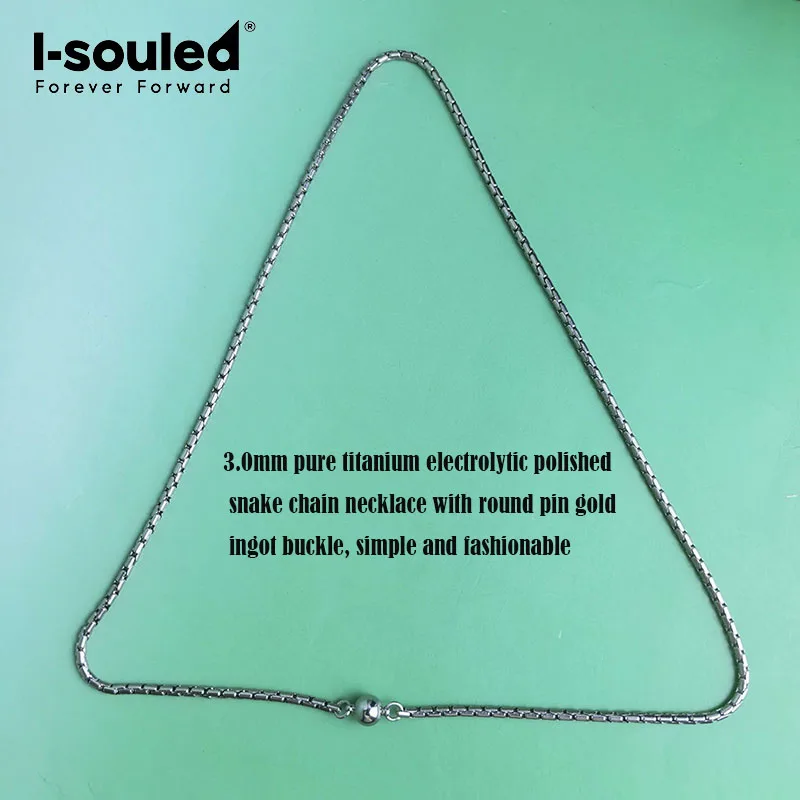3.0mm pure titanium electrolytic polished snake chain necklace with round pin gold ingot buckle, simple and fashionable