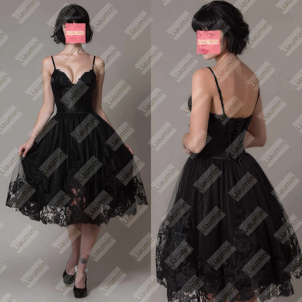 تول أسود والدانتيل زين مع حزام قصير طول الدانتيل متابعة مساء الزفاف فساتين لحضور الحفلات الموسيقية مخصص يدوية W20.3.11 #1