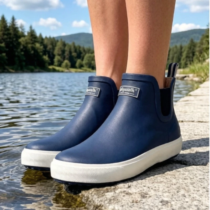 Men's Waterproof Short Rain Boots Low Cut Rubber Work BootsNon Slip Outdoor Garden Fishing Farm Shoes Lightweight Wear Resistant