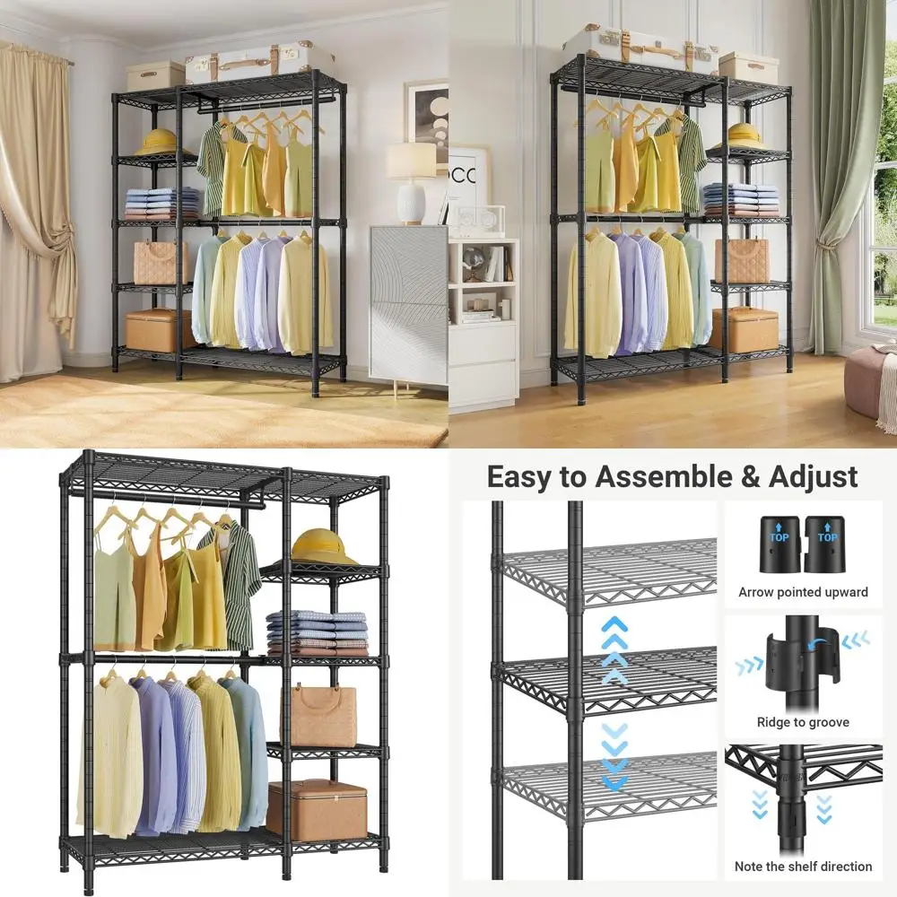 

Heavy-Duty 5-Tier Portable Clothes Rack with Shelves, Max Load 670lbs, Black