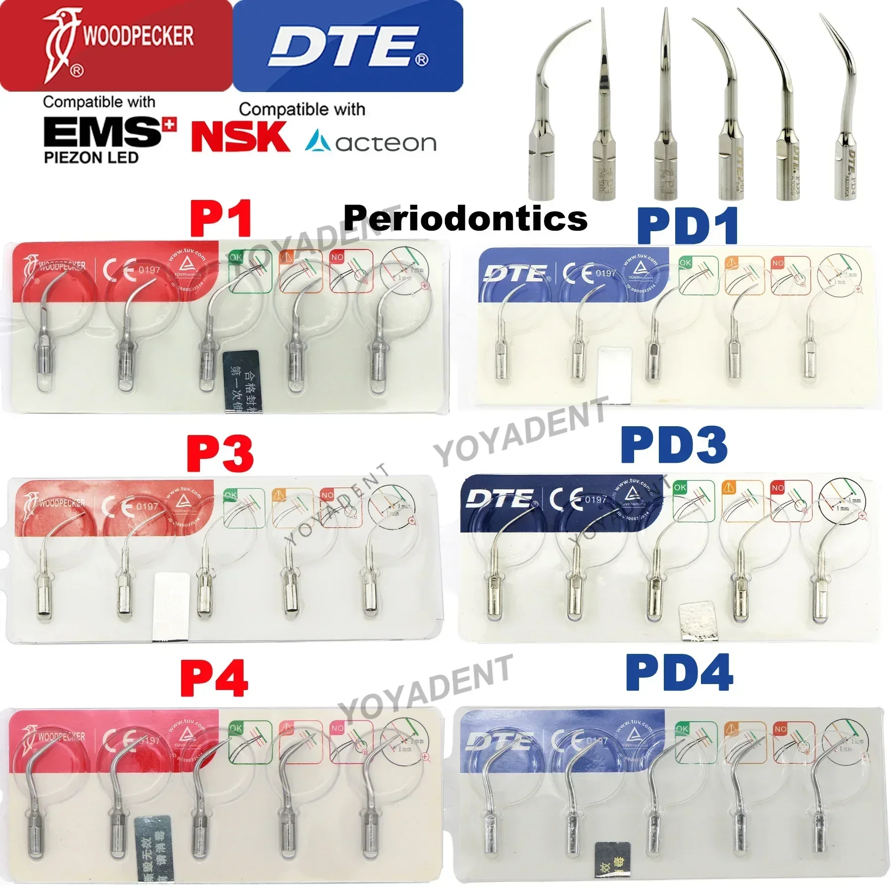 Woodpecker DTE Tips Dental Ultrasonic Scaler Tips Periodontics Tips Fit EMS NSK SATELEC ACTEON Scaler Handpiece Narzędzia stomatologiczne