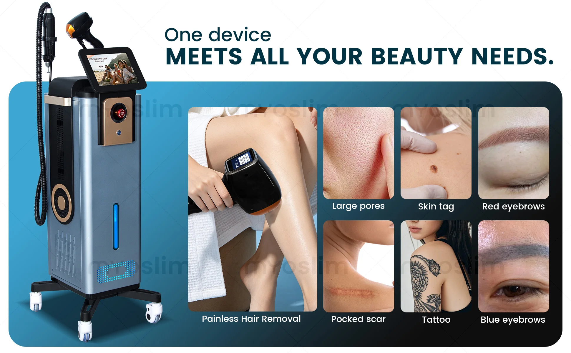 Diode Hair Removal 4 Wavelengths Pico Tattoo Removal Machine 755nm FAC Collimation Ice Cooling System Foldable Touch