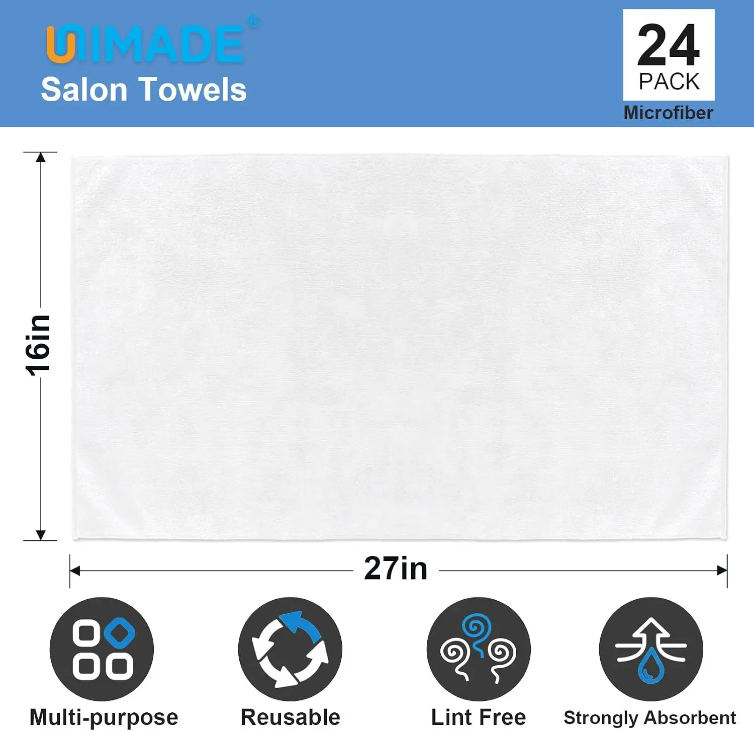24 Pack Hand Towels Set - Highly Absorbent Microfiber Towels for Bathroom, Gym, Salon, Hotel, and Spa, Quick Dry, 16x27 Inches
