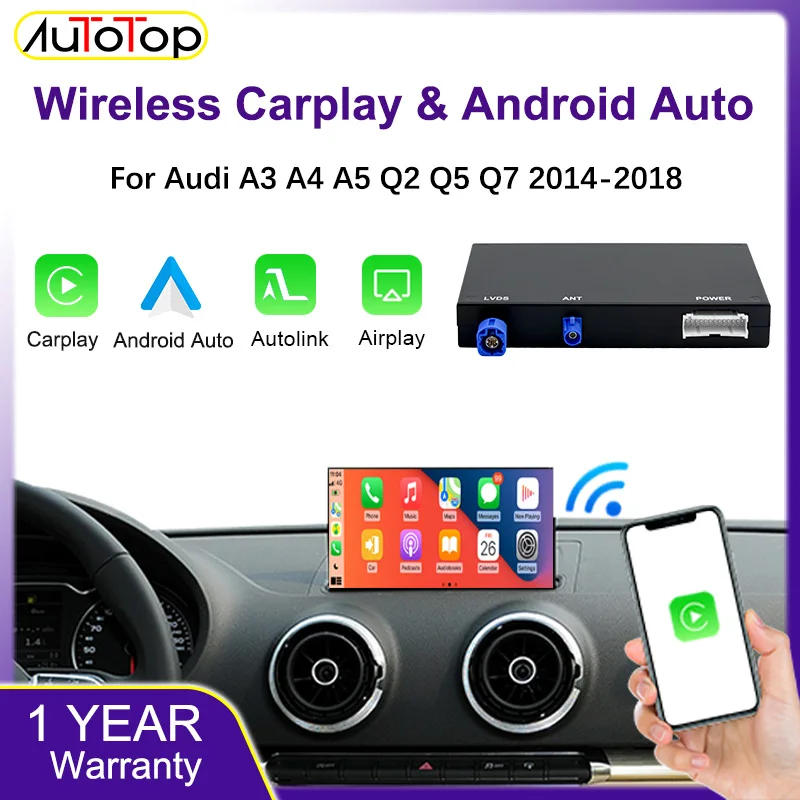 AUTOTOP Kabelloser CarPlay Android Auto Decoder für Audi A3 A4 A5 Q2 Q5 Q7 2014-2018 Android Auto Mirror Link AirPlay Kamera – Detail 1