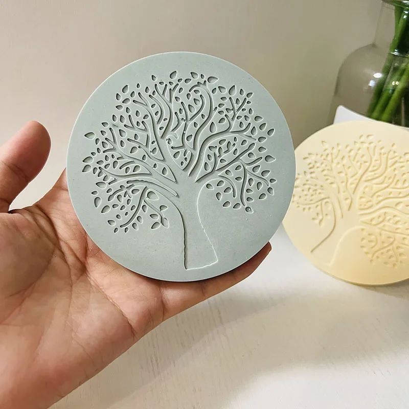 Heart Shaped Tree of Life Coaster Mold Round Tree of Hope Cement Coaster Silicone Mold Epoxy Resin Concrete Insulating Mat Mold