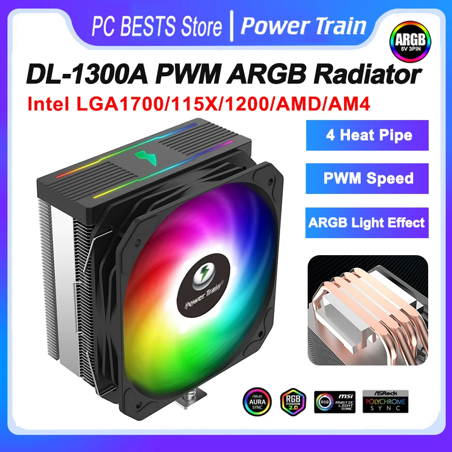 

Power train DL-1300A Radiator CPU Air Cooler 4 Heat Pipe Copper Tube 130mm Cooling Fan PWM ARGB Intel LGA1700 115X 1200 AMD AM4