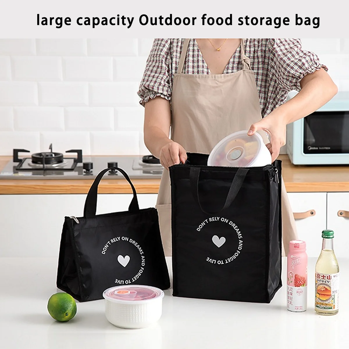 Outdoor picnic insulated bag, portable waterproof lunch box bag, portable lunch box bag women's travel storage beverage ice pack