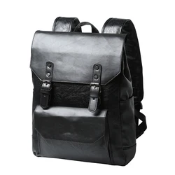 Leather Backpack Vintage Laptop Bookbag for Women Men Black Faux Leather Backpack College School Bookbag Weekend Travel Daypack