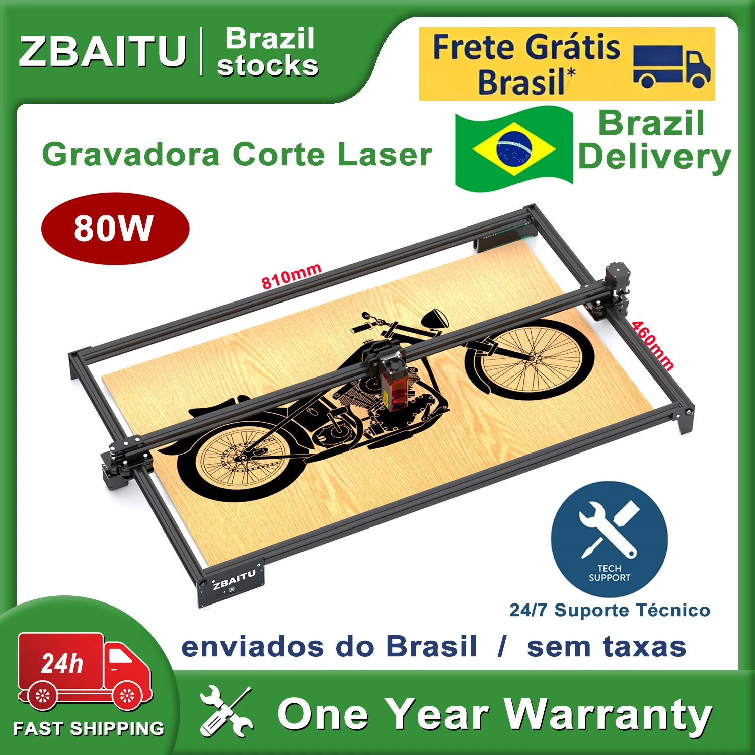 ZBAITU Co2 CNC Laser Cutter Gravador, Impressora de Corte de Madeira, Máquina De Gravura De Metal, Impressora, Gravadora, 80W