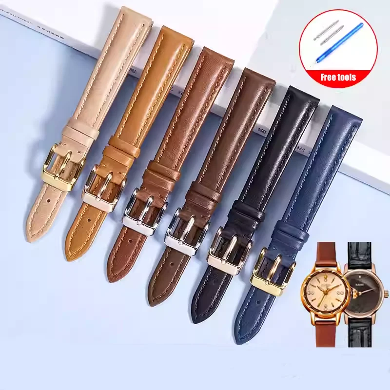 plain weave leather watch strap universal flat end 100% genuine leather watch band for men women waterproof smooth wrist belt
