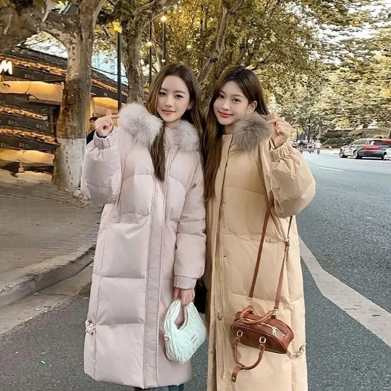 معطف طويل من القطن للنساء سترة شتوية جديدة فضفاضة فوق الركبة كورية سميكة كبيرة بياقة من الفرو معطف المدينة سترة شتوية للنساء #1