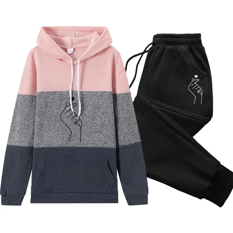 2026 Women's Tracksuit Casual Autumn Winter Color Block Women Jogging Daily Single Piece Sweatshirt Sweatpant Pullover Hooded
