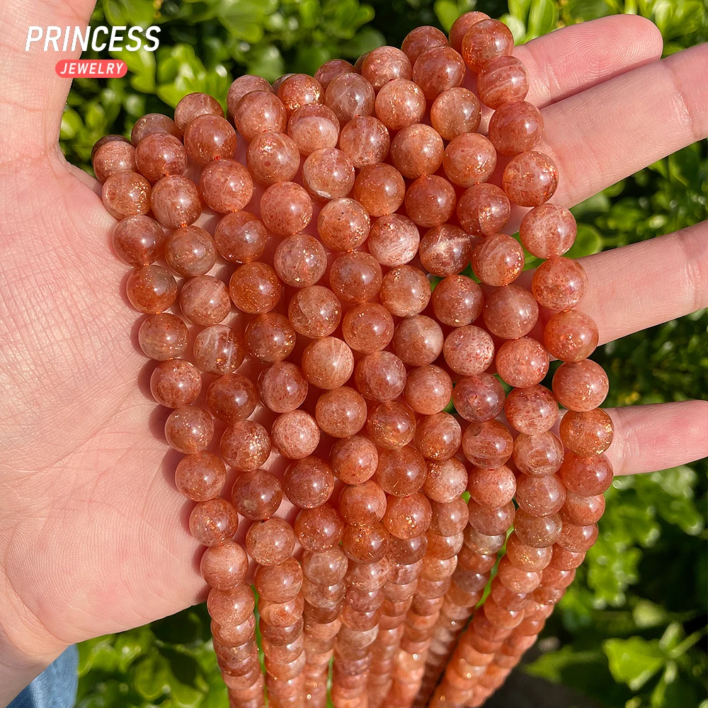 A +++ Natural Brazil Golden Sunstone 8.8-9.5mm manik-manik longgar untuk membuat perhiasan gelang grosir Batu manik Aksesori DIY