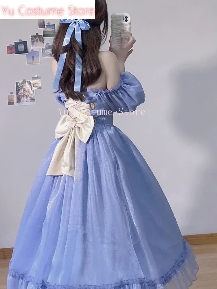 

SummerChic Blue Fairy Dress Women France Vintage Puff Sleeve Sweet Princess Dresses Female Elegant Evening Party Midi Yu Costume