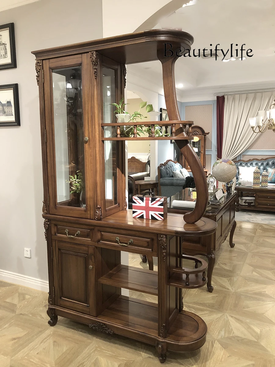 American Solid Wood Entrance Cabinet Black Walnut Porch Cabinet Entrance Foyer Hallway Log Furniture