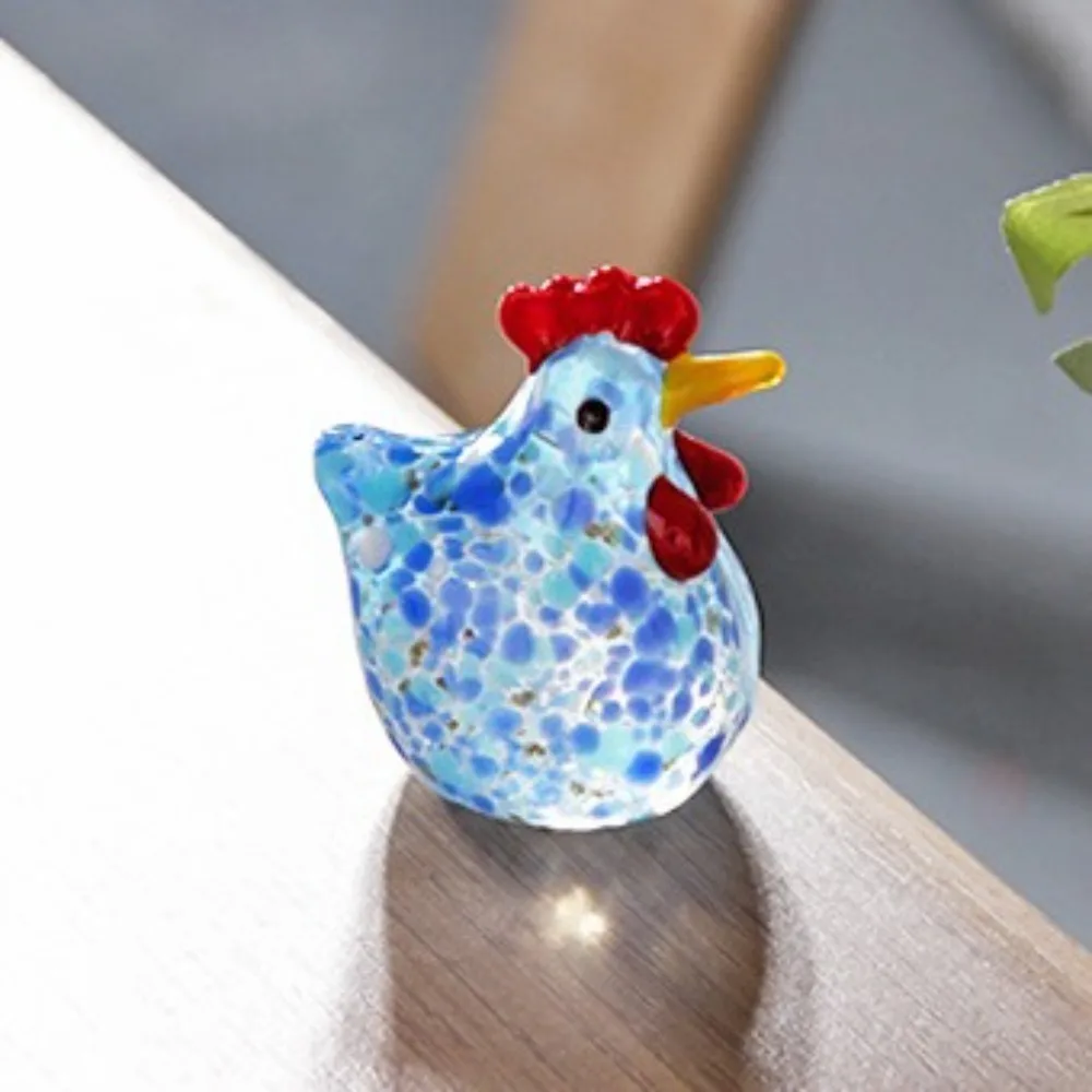 Hand Blown Glass Chicken Figurines Mini Colorful Crystal Rooster Statues Crafts Smooth Surface Cock Miniatures Photography Props