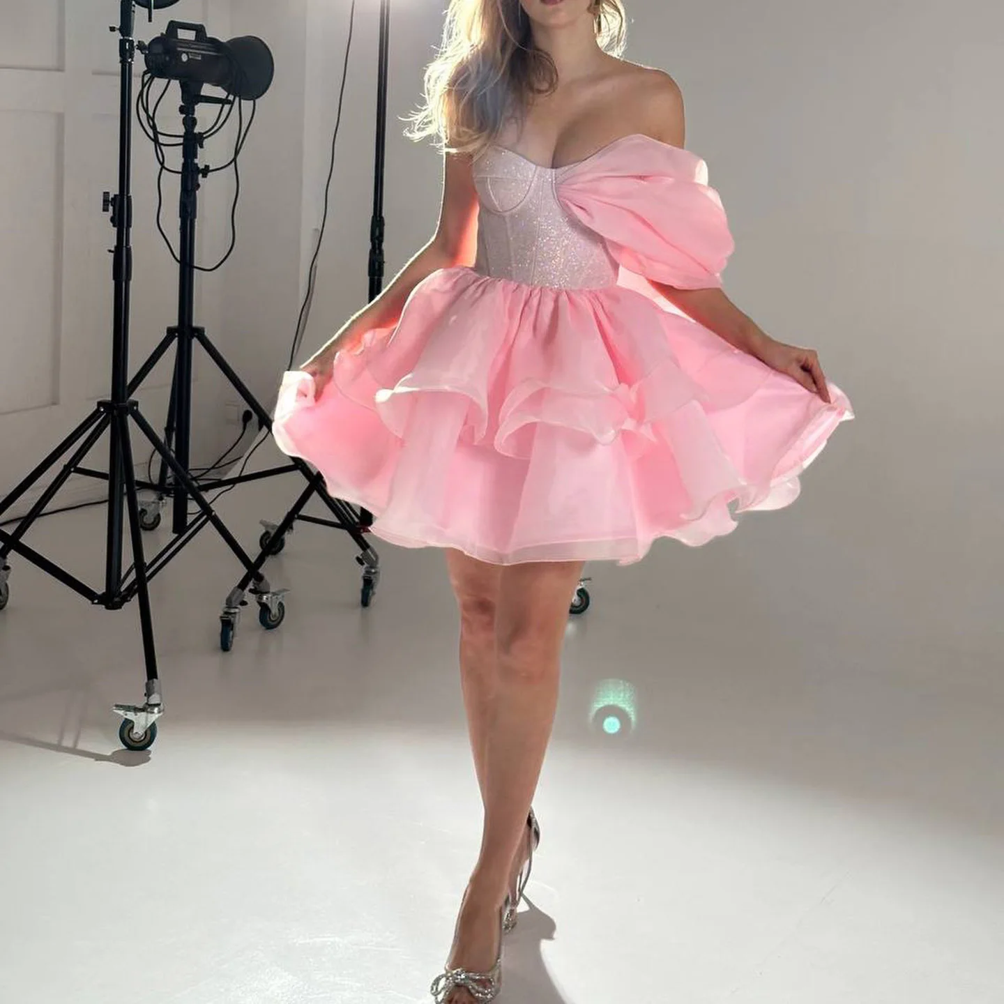 

Розовое блестящее короткое вечернее платье FOLOBE без бретелек, простое элегантное платье А-силуэта без рукавов для выпускного вечера, свадебное платье для женщин, на заказ