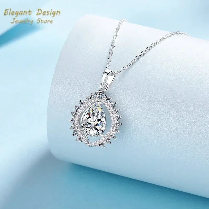 

Pear Shaped Moissanite Necklace 2 Carat Platinum PT950 Sunflower Water Drop Jewelry for Women Luxury Valentine's Day Gift