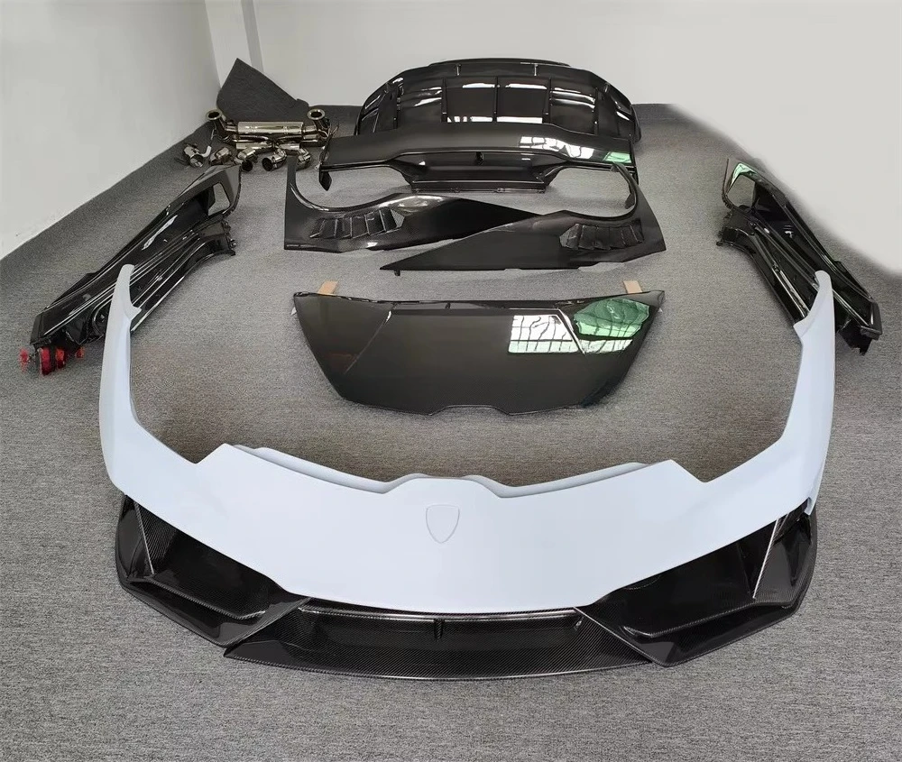 Upgrade to Huracan EVO Style Carbon Fiber+glass Fiber Body Kit for  LP610 LP5 80s Front Bumper and Rear Spoiler