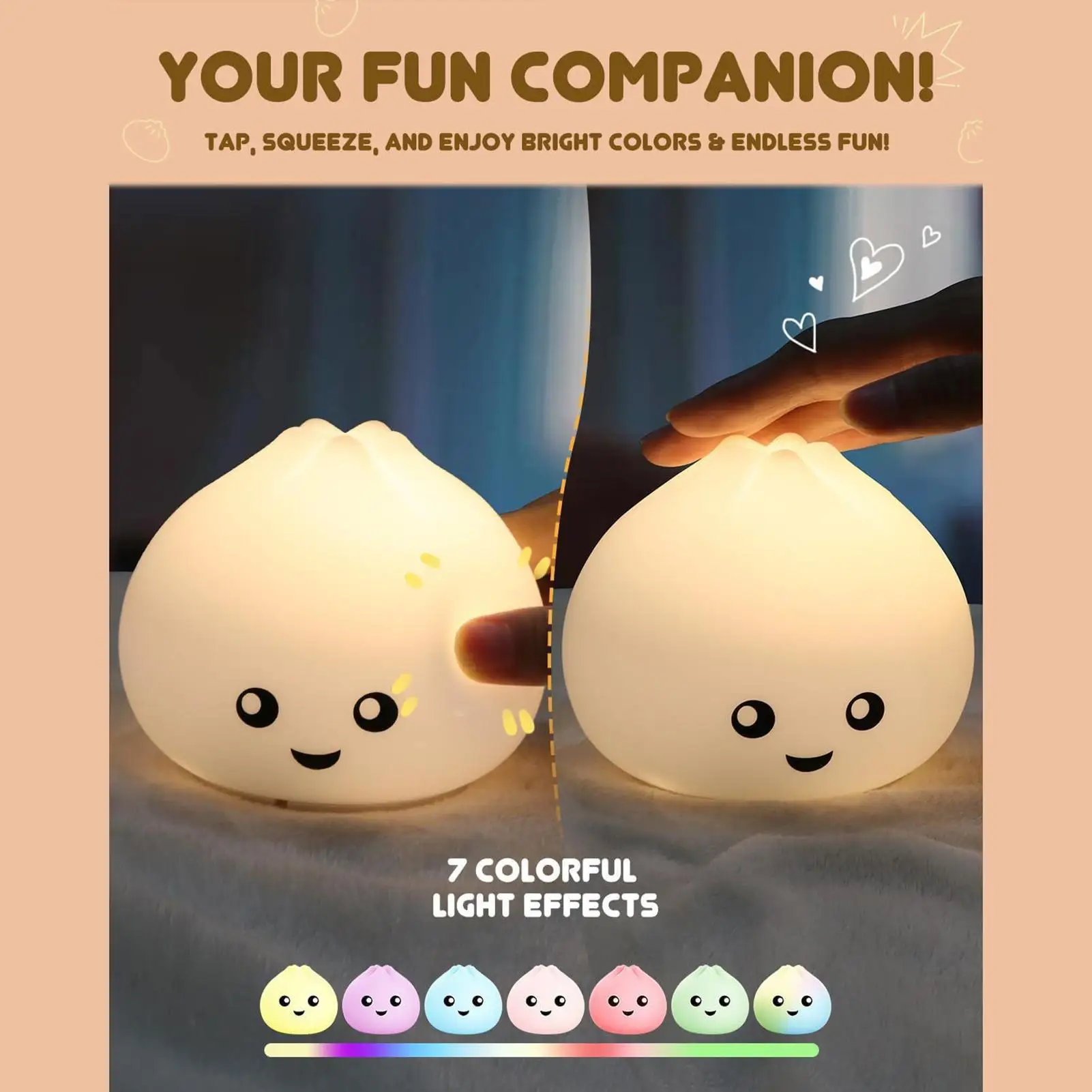 

Nursery Night Light Squeezable Dumpling Dimmable Nightlight Tap Control Night Lamp For Kids Boys Girls Teens Adults Home Bedroom