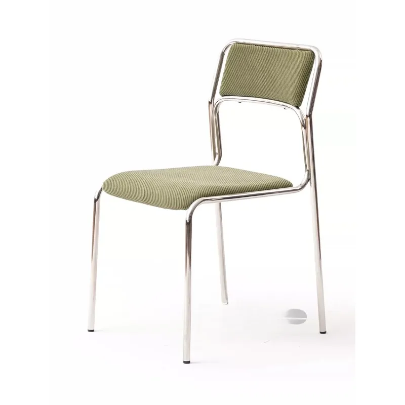 Retro Corduroy Dining Chair with Chrome Metal Frame, Minimalist Industrial Style Armless Chair for Kitchen Cafe Living Room