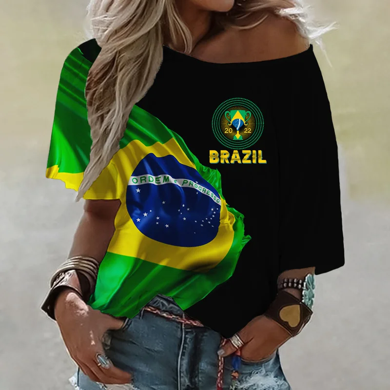 Brazil Championship Flag 3d Print T Shirt Women Girl Off Shoulder Brazil Tshirt Harajuku Fashion T-shirt