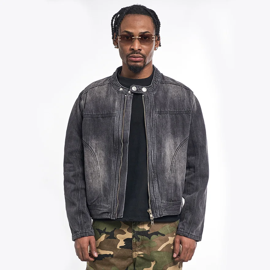 

Washed Denim Jacket for Men Women Streetwear Fashion Vintage Loose Casual Short Denim Motorcycle Jacket Jeans Coat Outerwear